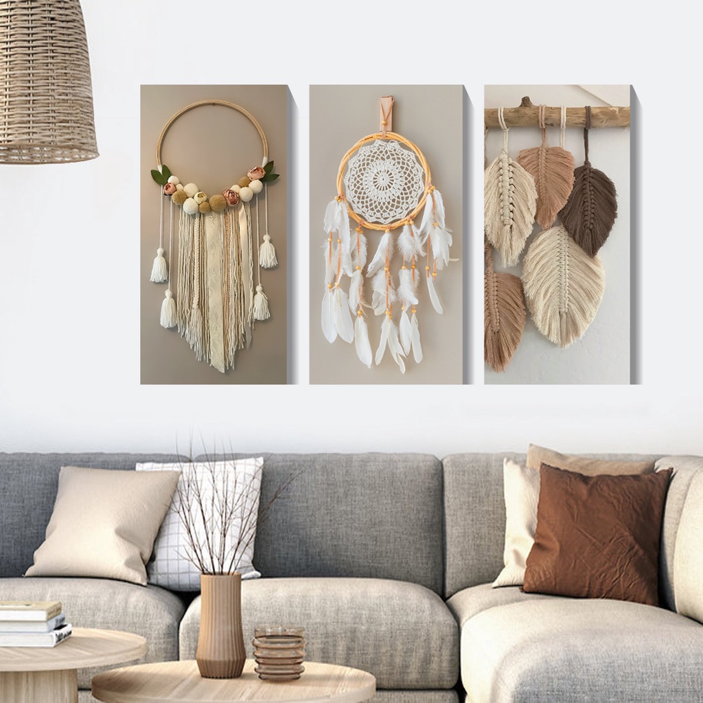 NUZ Dekorasi Kamar Pajangan Rumah Walldecor Poster Kayu Tema Etnik Hiasan Dinding Ruang Tamu Macrame