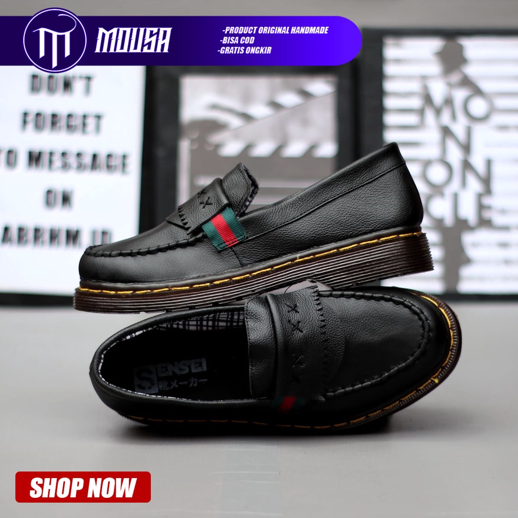 Sepatu Docmart Slip On Pria Pantofel Hitam Kulit Asli Mousa Saber