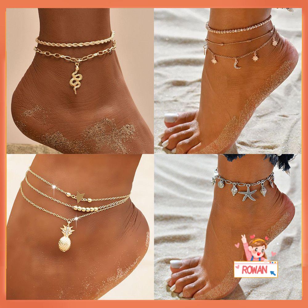 R-flower Gelang Kaki Set Barefoot Perhiasan Wanita Kaki Rantai Femme Star Moon