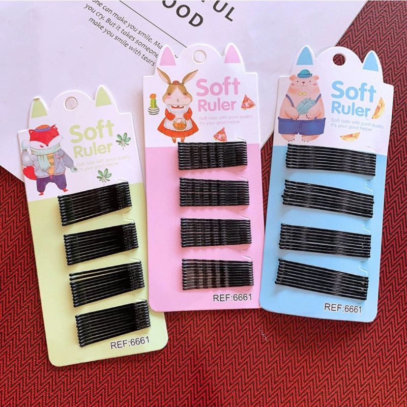 [40pcs] Jepit Lidi Hitam Card Motif 5.5cm Kotak Jepitan Rambut Sanggul Konde Bobby Pin Hairpins