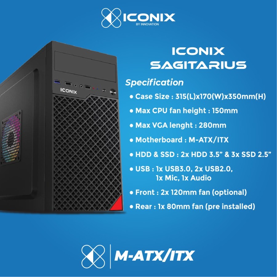 CASING PC GAMING ICONIX SAGITARIUS FREE PSU 500WATT CASING KOMPUTER