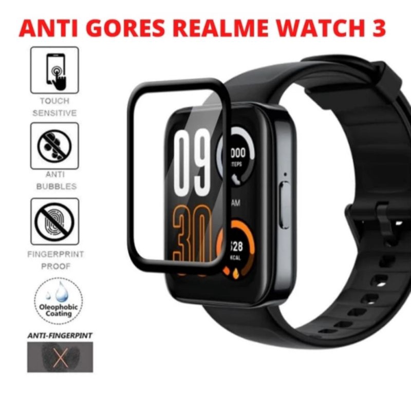 Anti Gores Realme Watch 3 Screen Guard TPU 3D Full Cover Lis Hitam PET Nano Screen