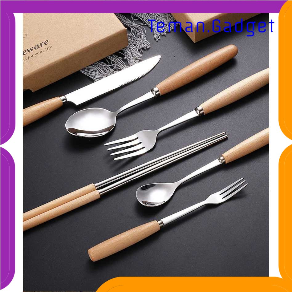 TG - DPR BearPaw Set Perlengkapan Makan Sendok Garpu Pisau Sumpit Wooden Handle - KA2020