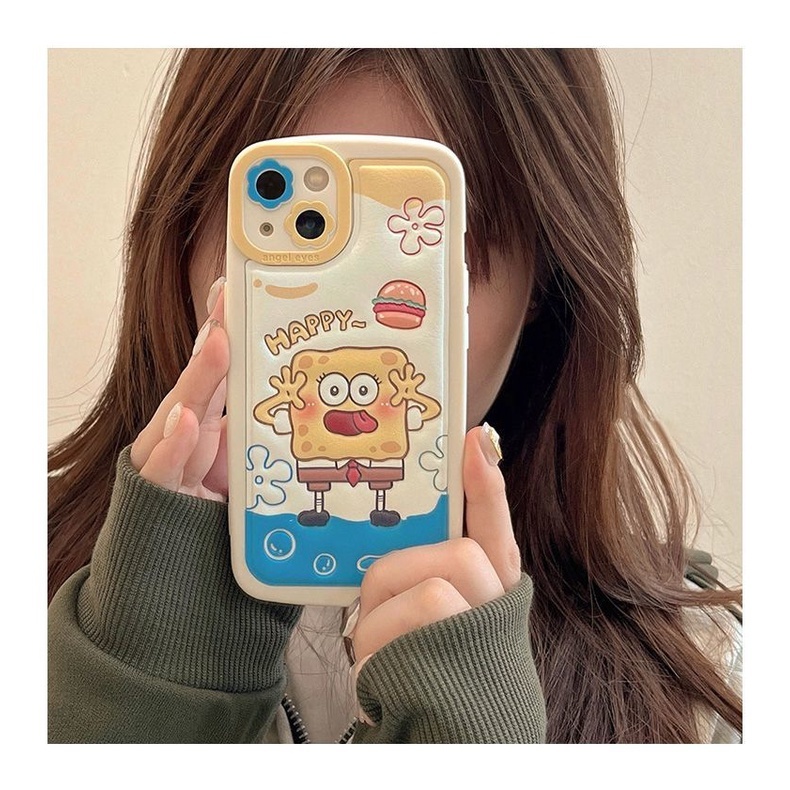 IPHONE Casing Ponsel Desain Print Ikan Jelly Kartun Spons Bayi Kompatibel Dengan Iphone12 13 14 11 Pro Max Rtfdg