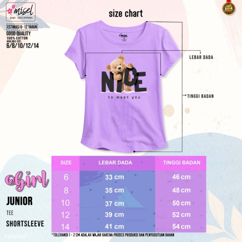 Baju Kaos Anak Perempuan Cewek Misel Junior Usia 5 - 12 Tahun