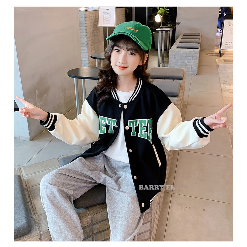 Varsity Jaket Baseball Bomber Reglan Jaket Hoodie Resleting Kancing Anak Kecil Tanggung Dewasa Pria 