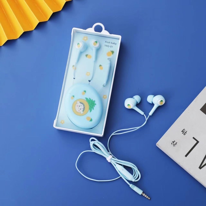 [ YXQ-01] Set Headset Earphone karakter SERI YXQ-01 MOTIF FRUIT BABY CUTE IMUT / + Wadah Earphone Motif IN EAR