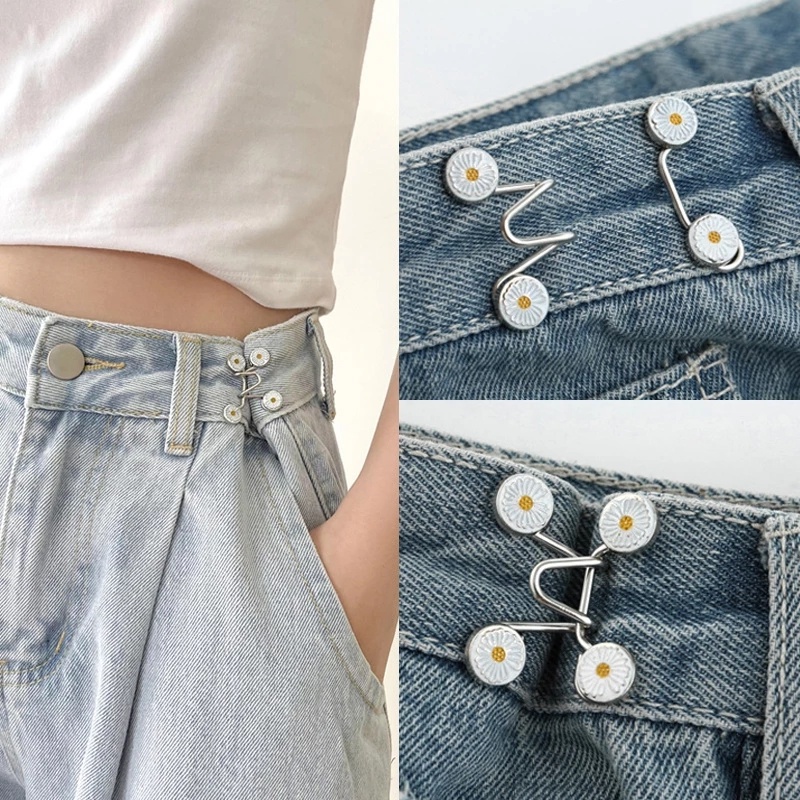 Gesper Pinggang Cinched Bentuk Sekrup/Kancing Jeans Penyesuaian Kreatif/Kancing Logam Dapat Dilepas Pinggang Daisy