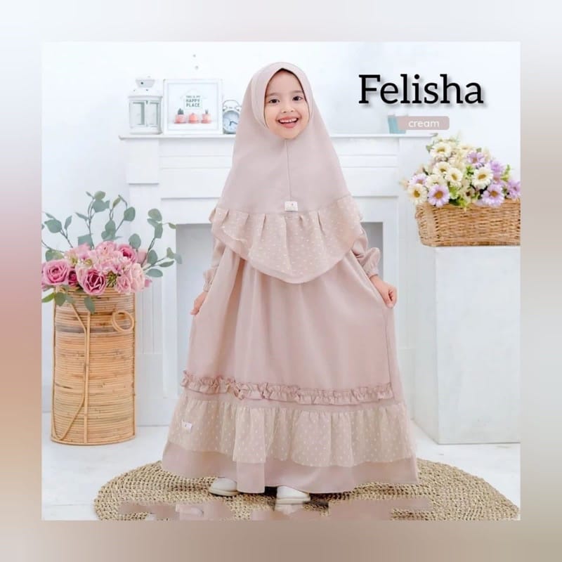 Gamis Felisha Kids FREE HIJAB/ Baju Anak Perempuan 6-8 Tahun 9-11 Tahun / Gamis Anak Perempuan