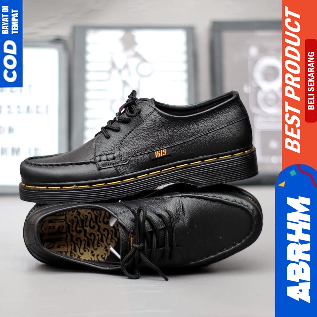 Sepatu Formal Pantofel Docmart Low Boots Kulit Asli Kerja Pria Hitam Abrhm Gani