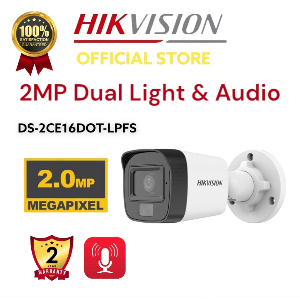 HIKVISION DS-2CE16D0T-LPFS 2MP COLORVU + AUDIO MIC DUAL LIGHT MINI BULLET CAMERA GARANSI 2TH OUTDOOR CCTV