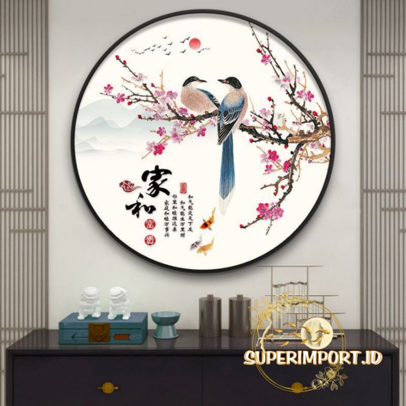 CRYSTAL DIAMOND PORCELAIN PAINTING Lukisan Ikan Koi Sakura Bunga Fengshui Crystal Porselen 5D Lukisa