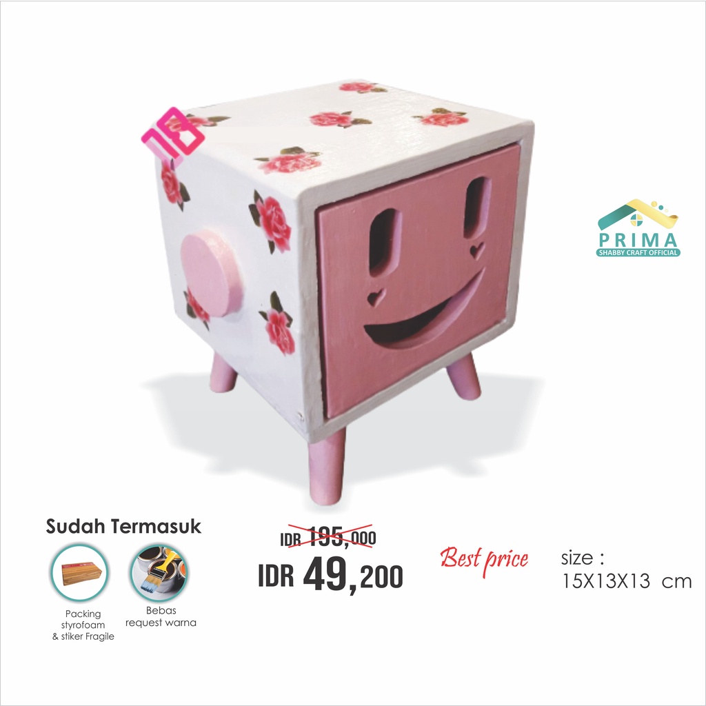 Jual Prima Shabby Craft Hiasan Ruangan Kotak Tempat Tisu Tissue Tissu Box Smile Kecil Bunga 8192