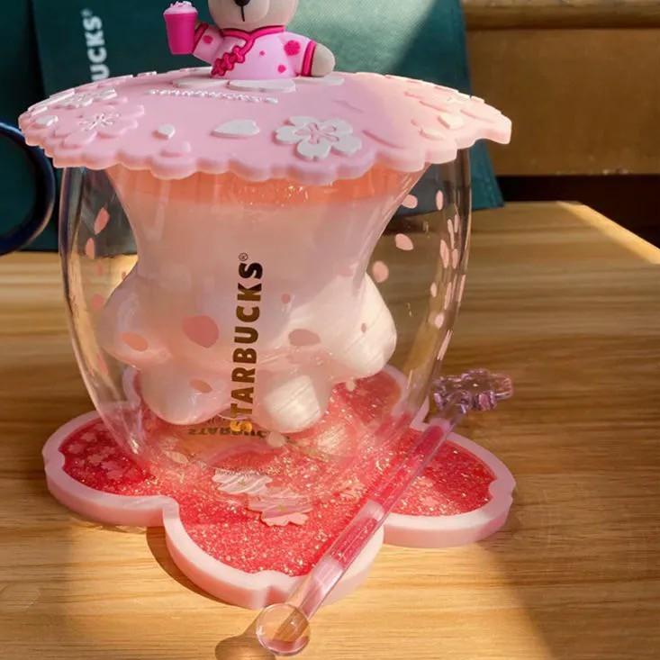 Siap Kirim Starbucks Cat Paw Cup Pink Sakura Double Coffee Milk Wall Glass Mug Anniversary Christmas