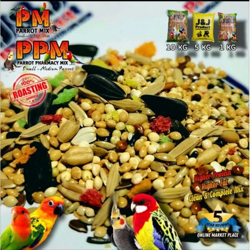 PAKAN J&amp;J PARROT MIX 5 KG MAKANAN BURUNG AFGREY AMAZON FLAK