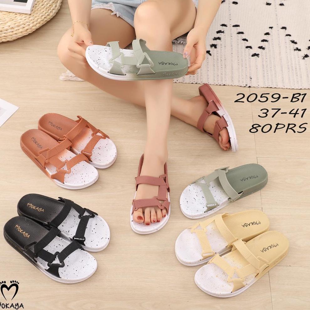 New Arrival [BEST SELLER] Sandal Slop Jelly Semi Gunung Wanita Warna Sembur Tali Sambung Keren Impor
