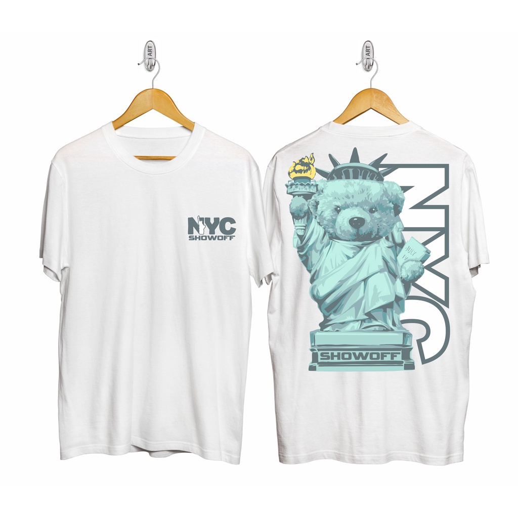 BAJU KAOS PRIA SHOWOFF TEDDY BEAR LIBERTY PUTIH / KAOS KATUN / BAJU COWOK /BAJU PRIA WANITA / KAOS U