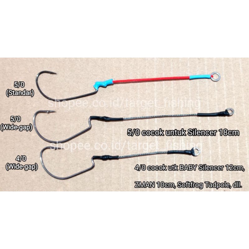 Rangkaian Worm Hook + Assist Kevlar untuk Soft Lure Silencer Wormhook 5/0 4/0 BABY Silencer Pakai Solid Ring