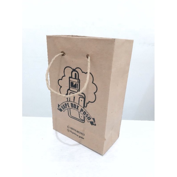 

Paperbag Tali Ukuran 10x5x25CM, Bahan Karft 125gr Cetak 1 warna ukuran custom min300pcs