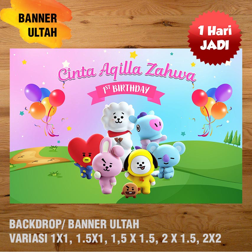 BT21  BANNER/ BACKDROP/ SPANDUK ULANG TAHUN UL-TAH