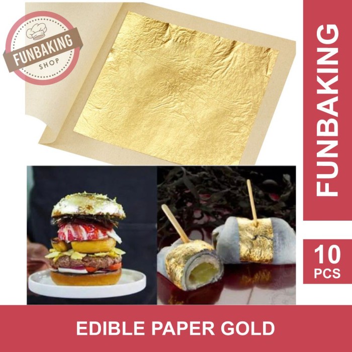 

FunBaking - 10Pcs GOLD EDIBLE LEAF SHEET KERTAS EMAS FOOD GRADE 24K