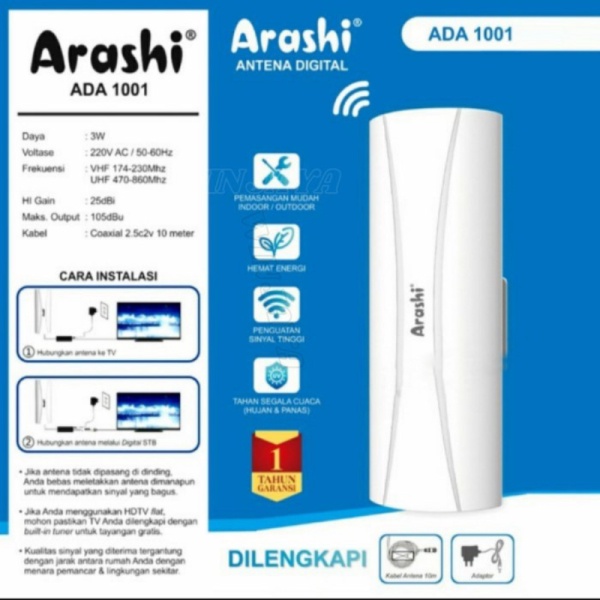 Unik ANTENA TV DIGITAL ARASHI ADA-1001 INDOOR/OUTDOOR ANTI UV  KABEL 10m Limited