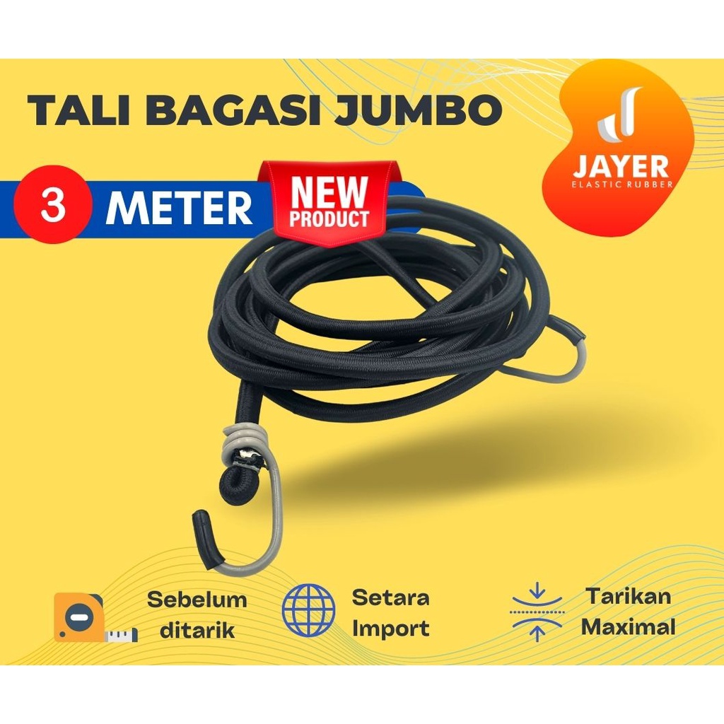 New Tali  Karet pengikat bagasi motor JUMBO 3 Meter High Quality Long Size full Latex