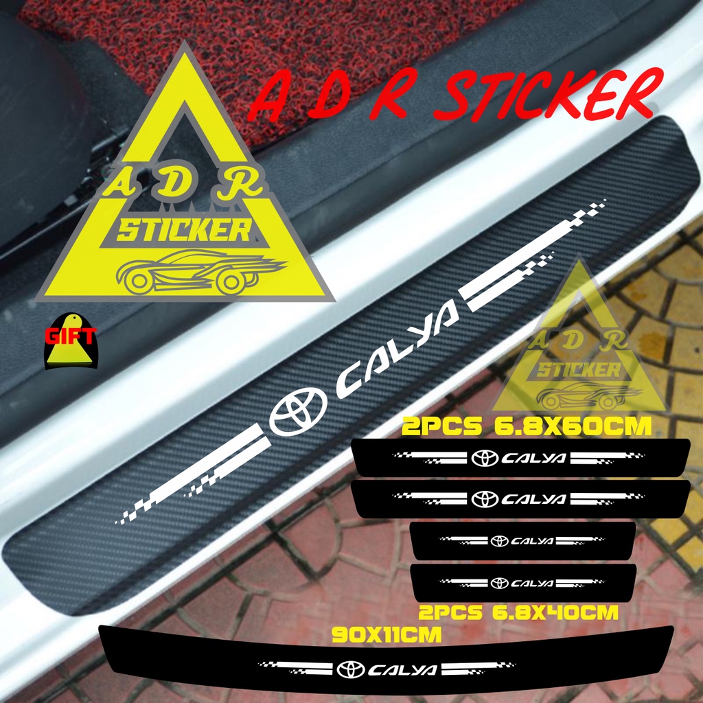 5pcs sticker sill plate karbon 3d mobil calya sticker karbon 3d pelindung pijakan kaki mobil toyota 