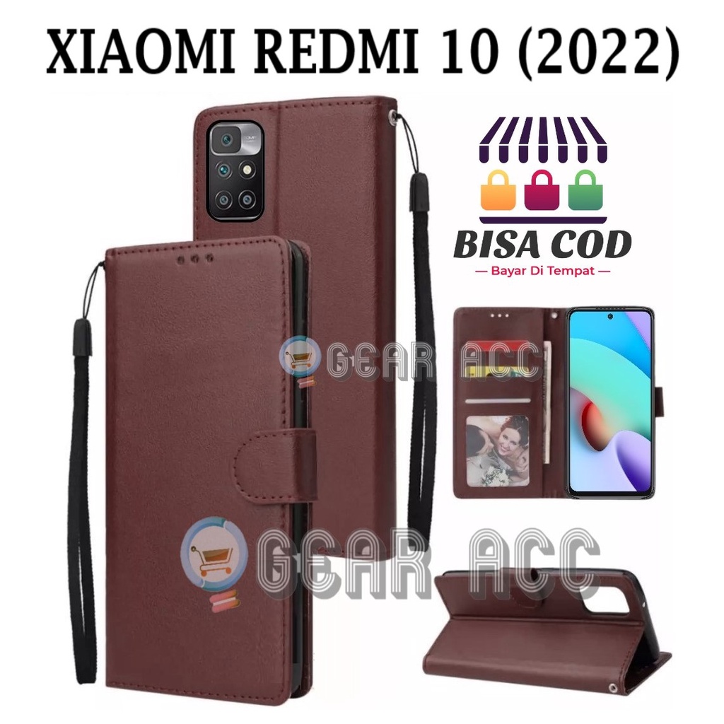 FLIP CASE UNTUK XIAOMI REDMI 10 (2022) - FLIP COVER DOMPET CASING-WALLET LEATHER CASE FLIP SARUNG BU