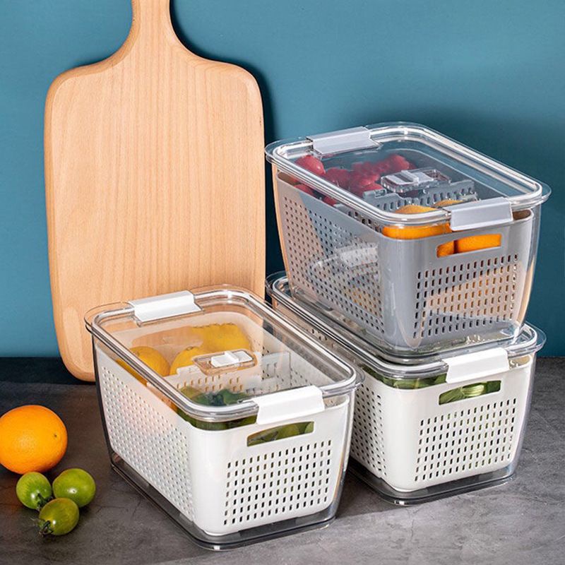 LS Compartment refrigerator drain basket / toples saringan Fresh Box Penyimpanan Makanan / Kotak Penyimpanan Makanan Segar Kulkas Buah Sayuran dengan saringan draining basket storage food box