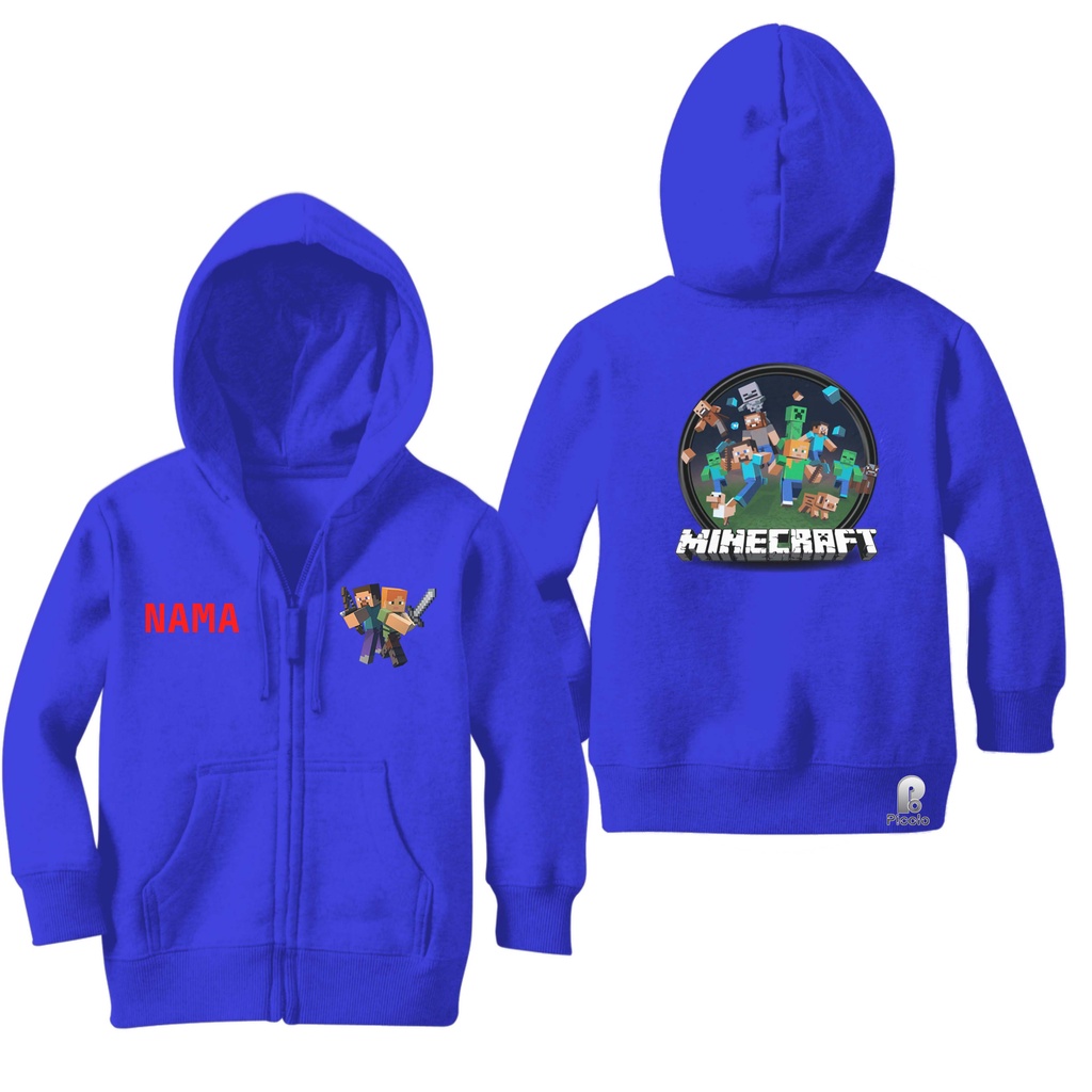 SWEATER HOODIE ZIPPER ANAK MOTIF MINECRAFT UNISEX (FREE NAMA)