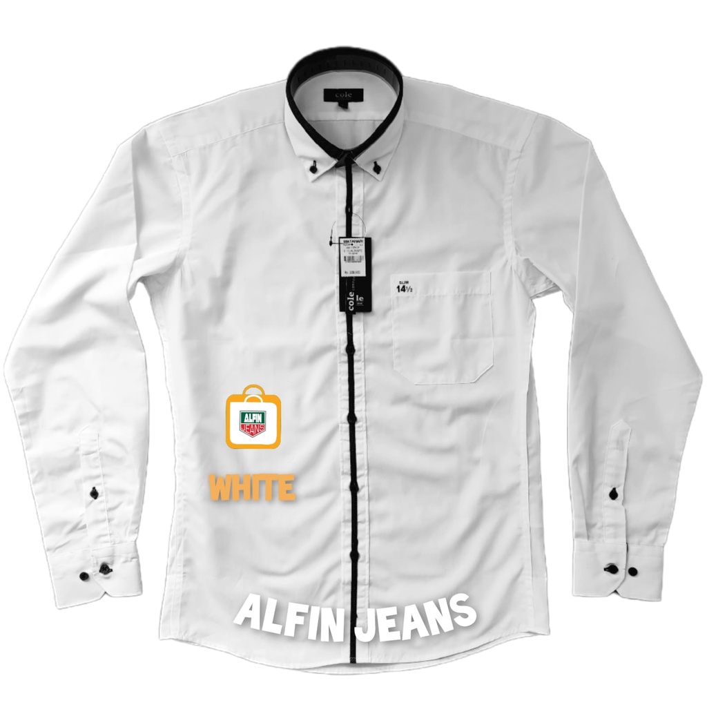 KEMEJA PUTIH COLE FORMAL ORIGINAL SLIM FIT VERTIKAL LEHER LIST HITAM