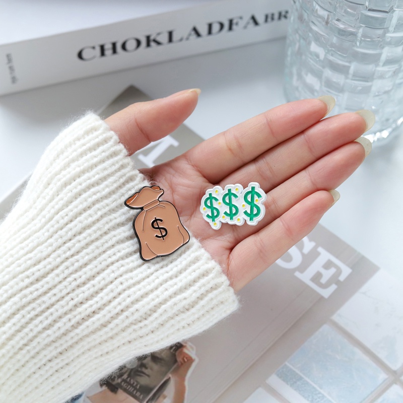Kreatif Kartun Uang Lapel Pin Mata Uang Enamel Bros Hadiah Untuk Teman Aksesoris Pakaian Perhiasan
