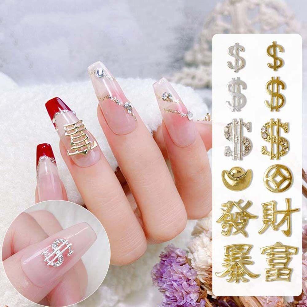 Needway Dekorasi Kuku Imlek Koin Berbentuk Pesona Kuku Fashion Berongga Tanda Dolar Nail Art Perhiasan Karakter Cina Manicure Aksesoris