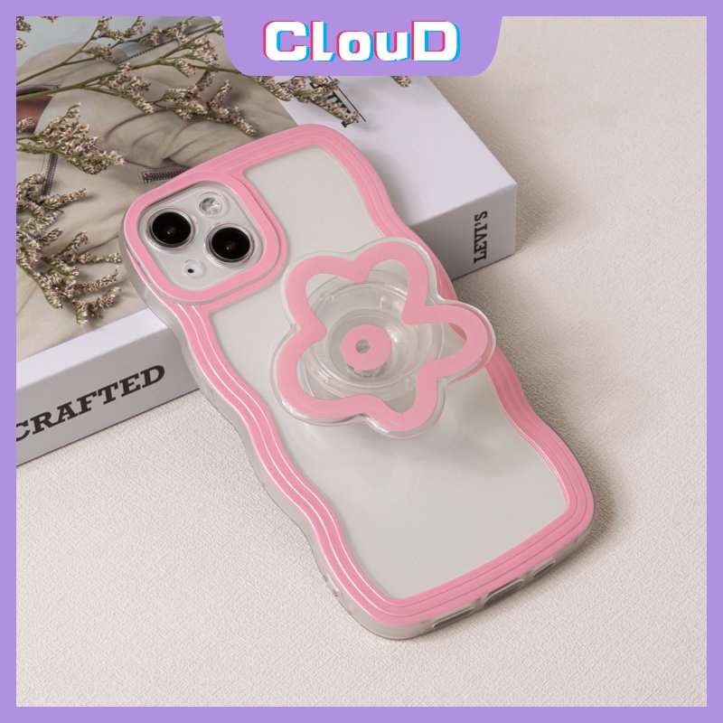 Casing Samsung A04s A13 A23 A22 A03s A33 A04E A52 A04 A11 A50 A21s A50s M32 A52s A31 A20 A30s A02s A51 A53 A32 A12 M22 Warna Macaron Wavy Edge Soft Case Dengan Flower Phone Holder