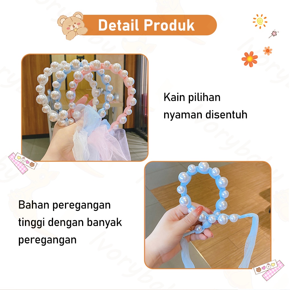 Ivorybaby Bando mutiara tali kepang bisa diikat Headband bandana bando anak korea