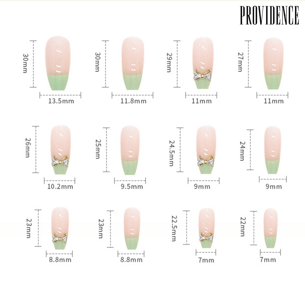 Providence 1set Balet Kuku Palsu Mempesona Efek Visual Mudah Dilepas Penuh Penutup DIY Gaya Panjang Stick on Green Ikatan Simpul Manicure Tips Nail Salon Supply