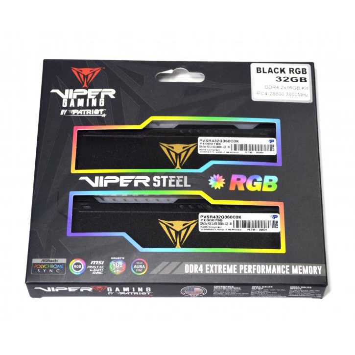 RAM PC PATRIOT Viper Steel RGB 16GB, 32GB, 64GB Kit Dual Channel DDR4 3200Mhz CL18