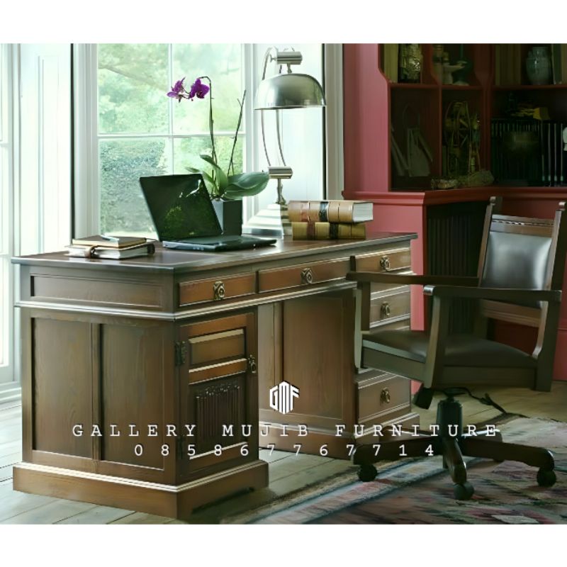 meja kantor minimalis klasik Jepara meja kerja kantor kayu jati