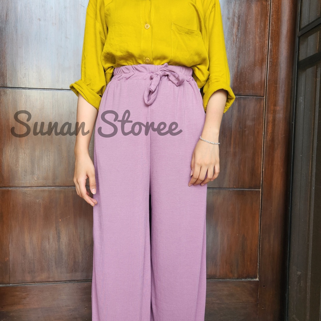 By Shindi - Celana Kulot Bahan Rib Knit Highwaist