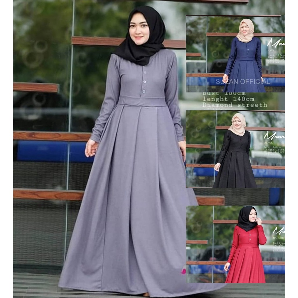 Maira- Bisa COD Dress Baju Gamis Kondangan Wanita Muslim Busui Kancing Depan Warna Polos Abu Abu Mud