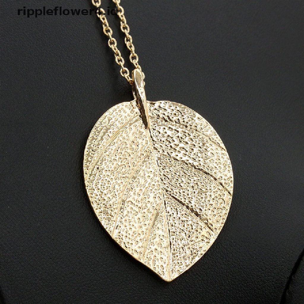 {rippleflower4.id} Charm Anggun Mengkilap Daun Emas Indah Liontin Kalung Rantai Sweater Panjang~