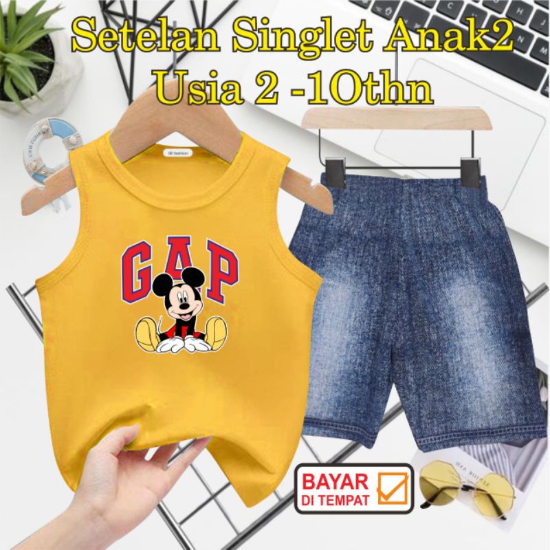 ((IB))SETELAN ANAK2 SINGLET SEMI JEANS/M1CK3Y G4P DIGITAL SABLON