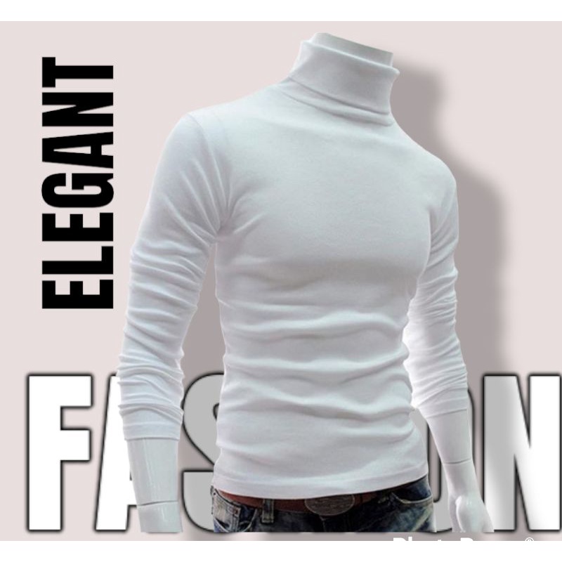 Kaos Polos Turtleneck Pria Lengan Panjang/Kaos Kerah Tinggi Pria