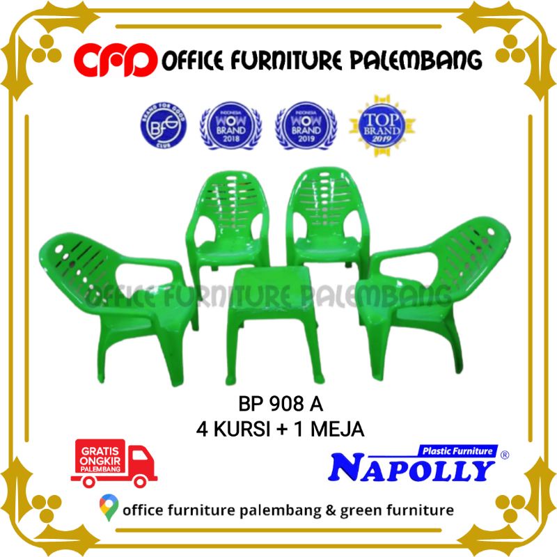 paket 4 kursi + 1 meja plastik napolly bp 908a kursi santai kursi teras kursi taman plastik