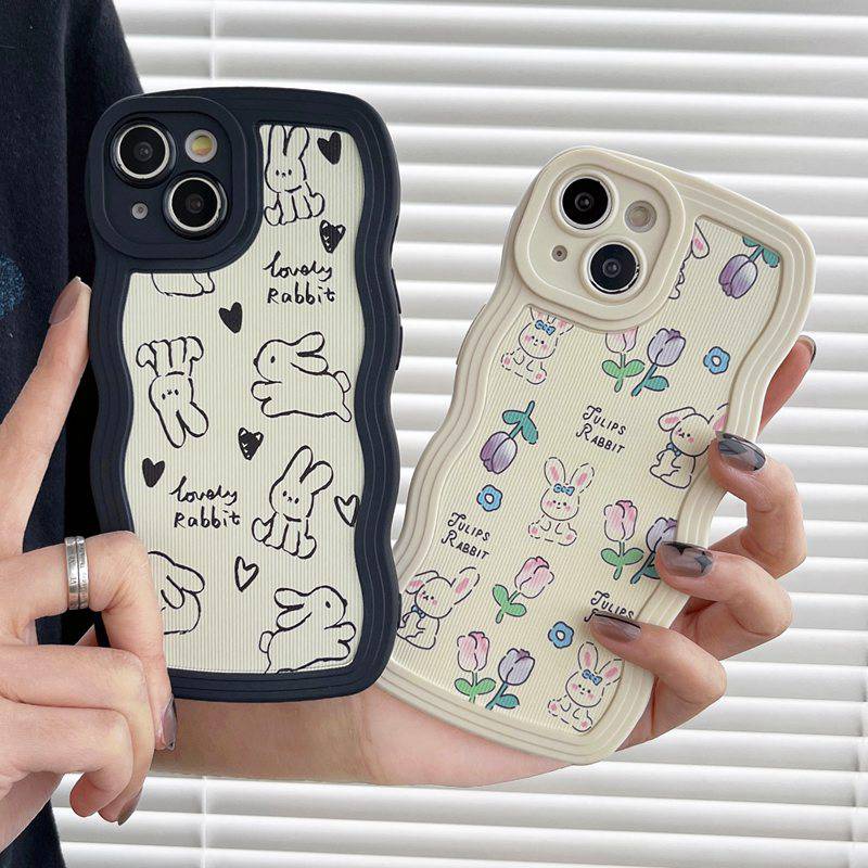 Flower Bunny Wave Soft Case OPPO Reno 5 6 7Z 8 A9 A5 A53 A33 A31 2020 A15 A15S A35 2021 A36 A76 A96 A57 A77 2022 F11 A83 A3S Realme C1 A7 A5S A12 A11K A55 A56 A55S 5G New Casing