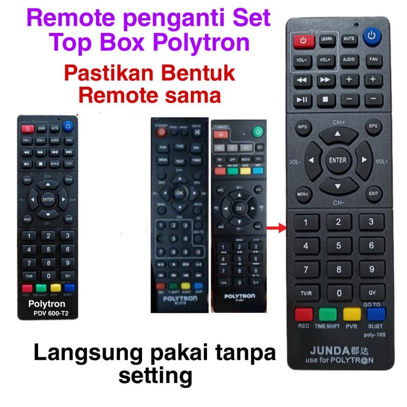 Remote STB Polytron PDV 600 - 610 - 620 DVB T2 JUNDA POLY 105