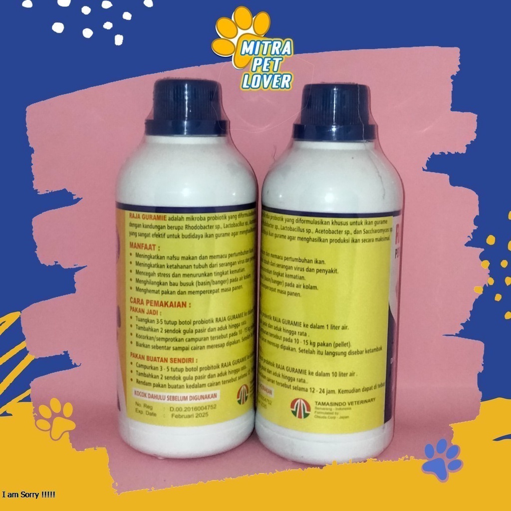 VITAMIN IKAN GURAME - RAJA GURAME LIQUID 500ML - PROBIOTIK UNTUK MENGHASILKAN PRODUKSI IKAN GURAMI YANG BESAR - MURAH ASLI GARANSI KUALITAS ORIGINAL - PET ANIMAL HEALTHCARE &amp; VETERINARY TAMASINDO OBAT KESEHATAN &amp;  VITAMIN TERNAK HEWAN  MITRAPETLOVER