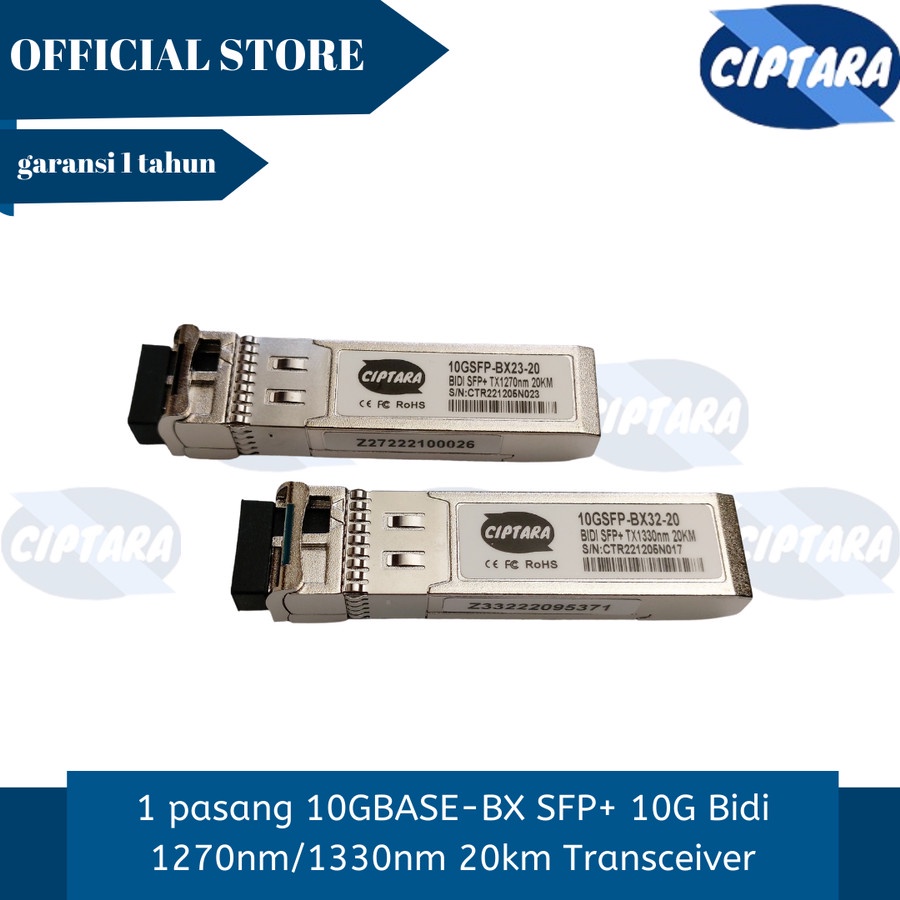 1 pasang 10GBASE-BX SFP+ 10G Bidi 1270nm/1330nm 20km Transceiver