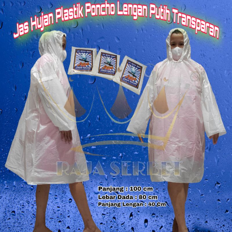 JAS HUJAN PLASTIK PONCHO LENGAN PUTIH TRANSPARAN HDPE